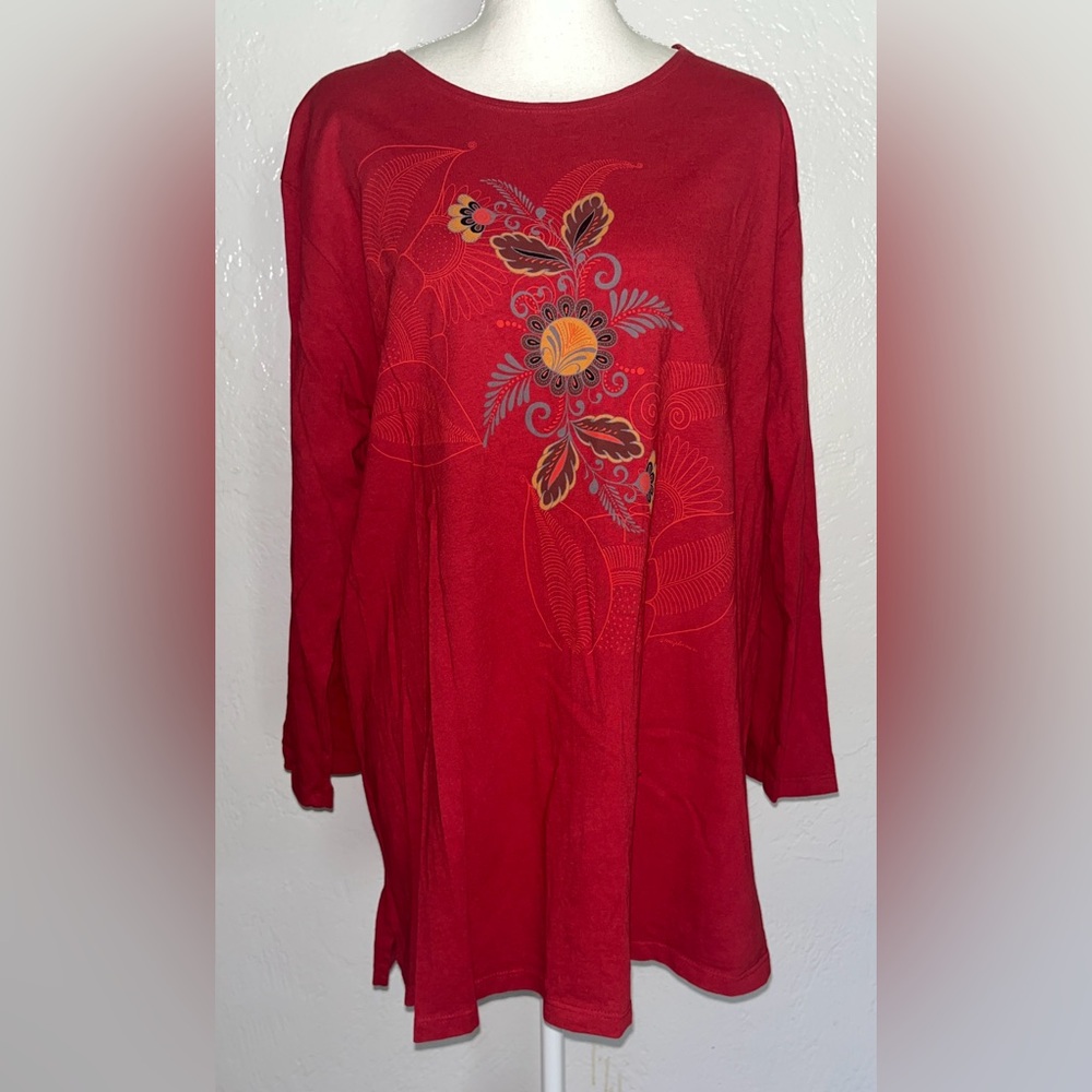 Sabaku Artwear Red Floral Long Sleeve Top - Picture 9 of 9